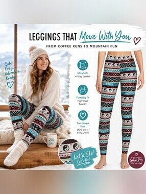No Boundaries Cream & Teal Ski-Pattern High-Waist Leggings